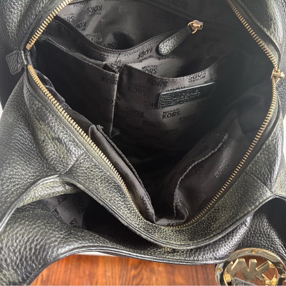 Michael Kors Black Pebbled Leather Shoulder Hobo with Gold MK Charm - Picture 4 of 10